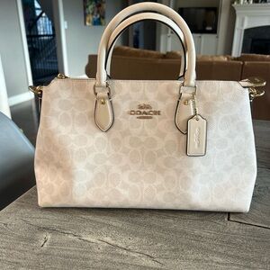 COACH Georgia Satchel Bag Leather In Signature Canvas Gold/White/chalk CW422